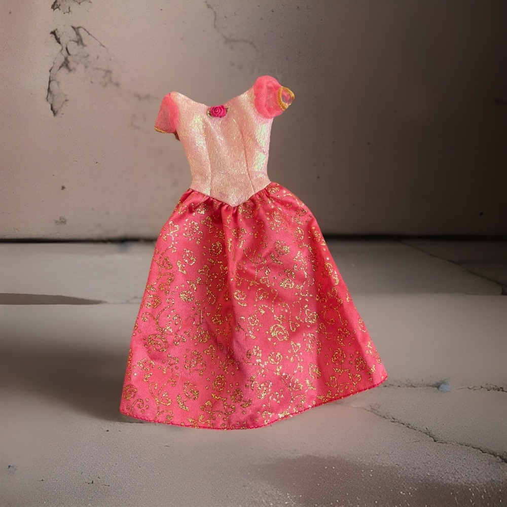 Vintage Barbie Doll Pink Ball Groom Dress Pink & Gold Glam Rose